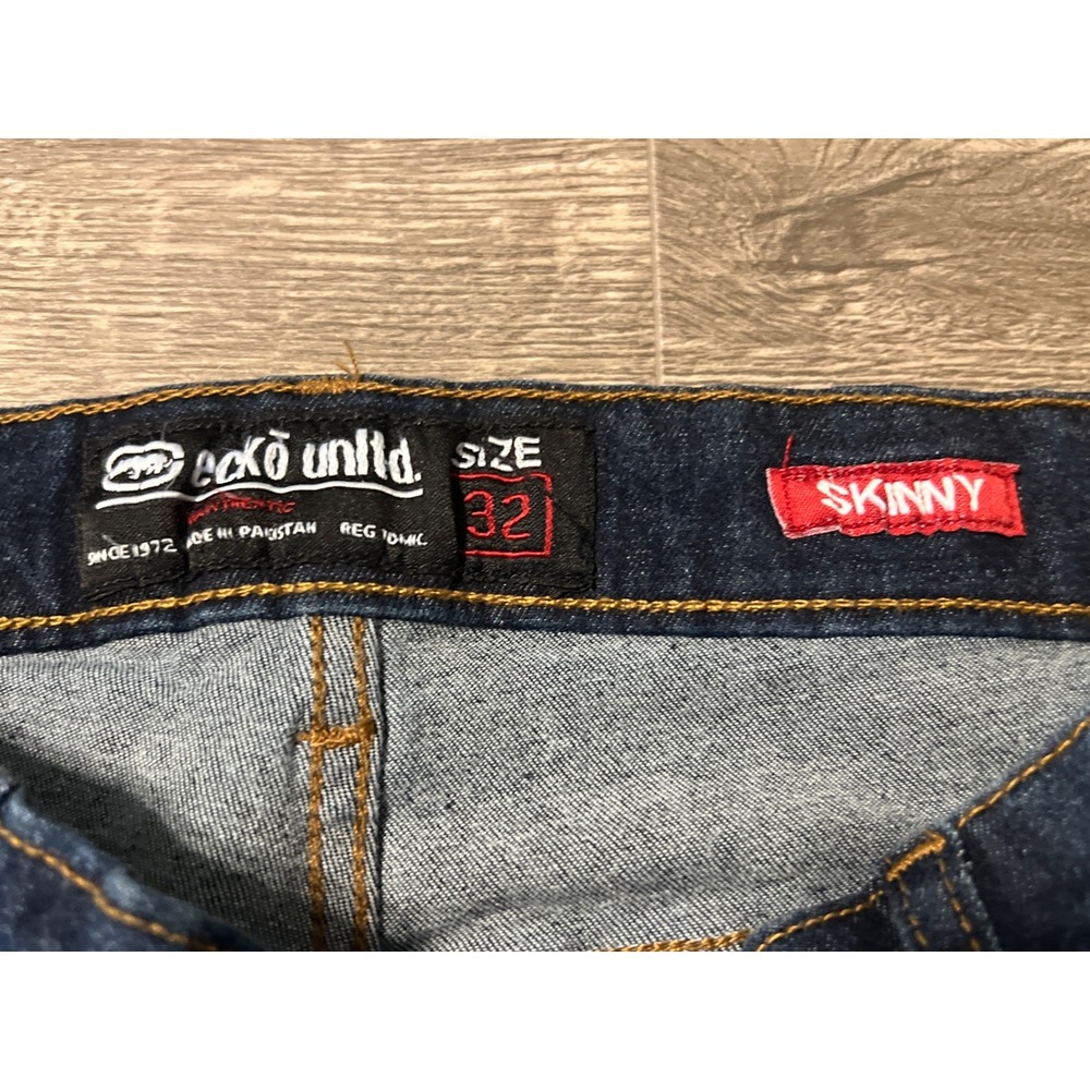 Ecko‎ Unltd Dark Wash Low Rise Men's Distressed Skinny Blue Jeans, Size 32x32 - Picture 9 of 12